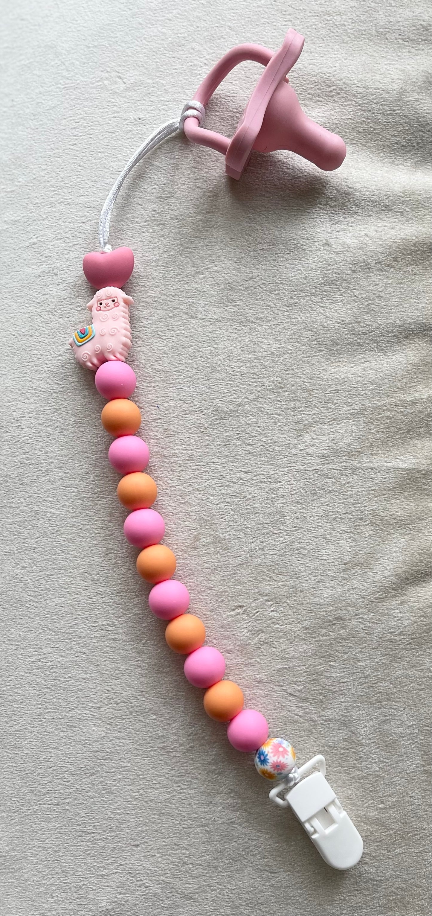 Pink Llama Pacifier Clip