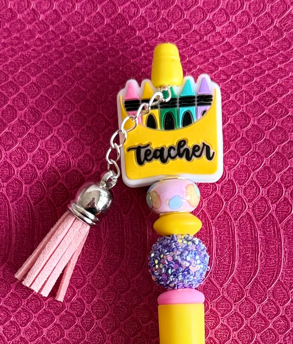 Teacher Crayon Box Pen w/ Tassel