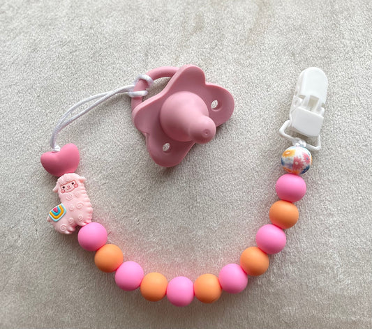 Pink Llama Pacifier Clip
