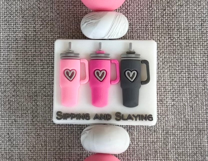 Sipping and Slaying Tumbler Handle Charm